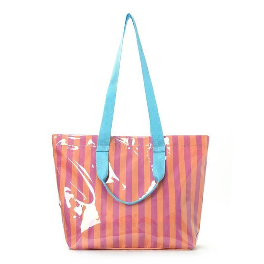 Large Striped Vinyl Tote Bags with Shoulder Strap: Fuchsia Orange