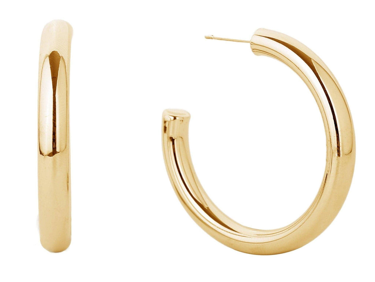 14K Metal Post Hoop Earrings: Gold / Large