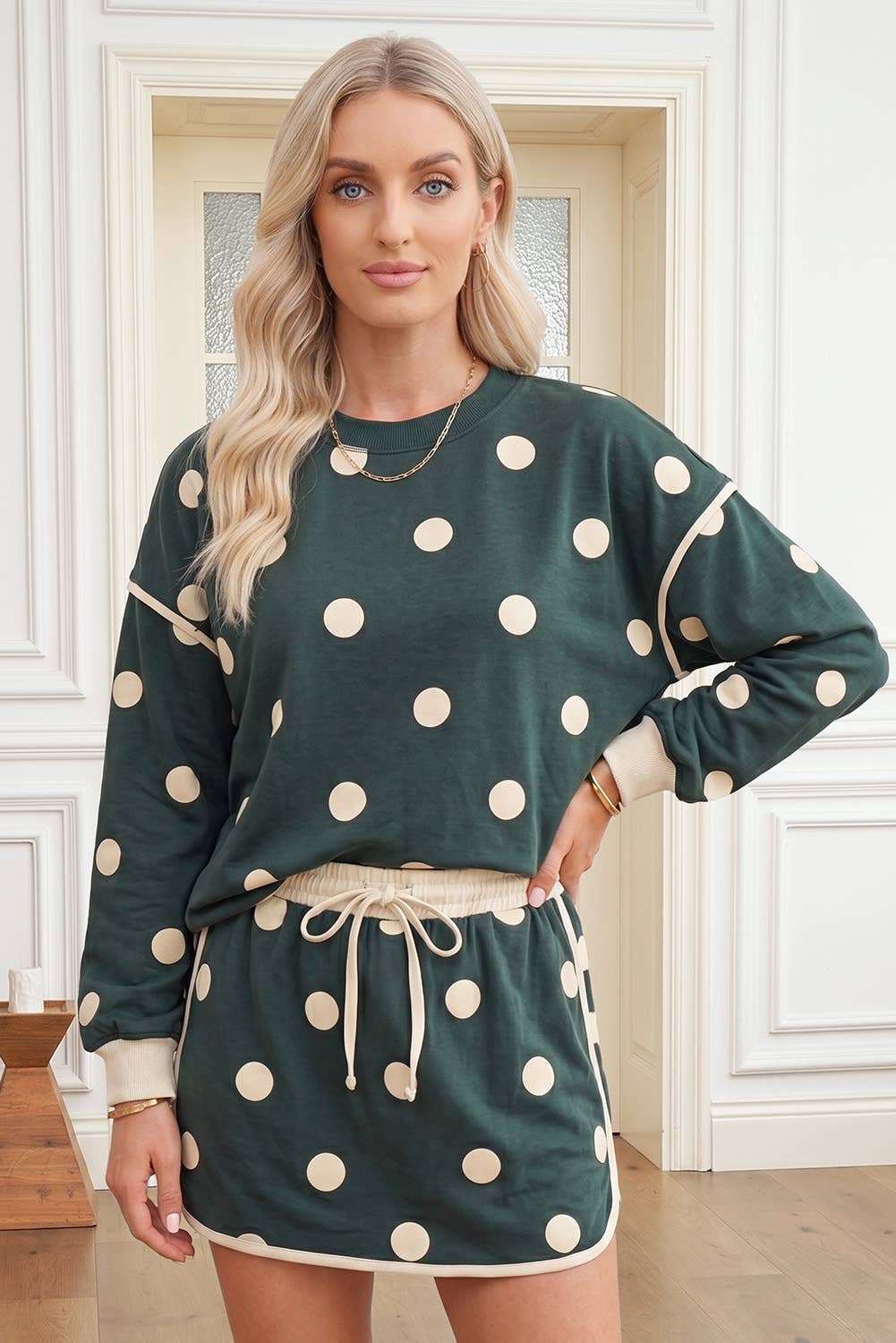 Polka Dot Long Sleeve Top and Skirt Lounge Set