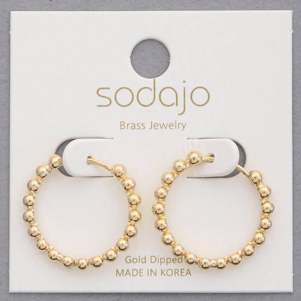 SODAJO BALL BEAD METAL GOLD DIPPED HOOP EARRINGS
