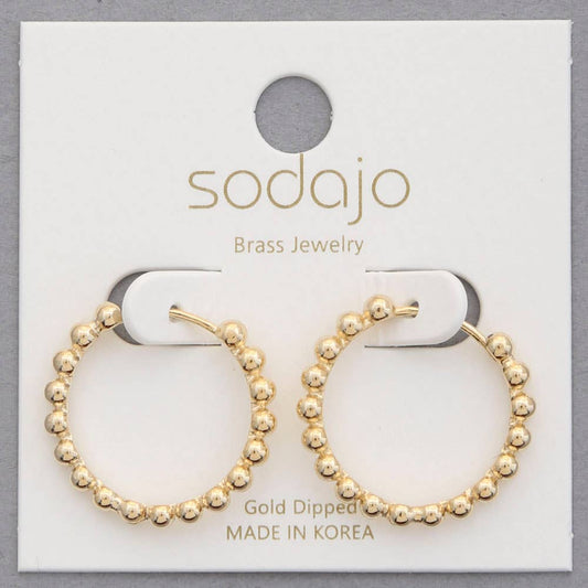 SODAJO BALL BEAD METAL GOLD DIPPED HOOP EARRINGS