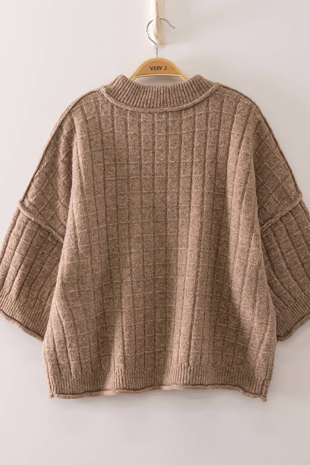 Cropped Length Ribbed Knit Sweater: MOCHA