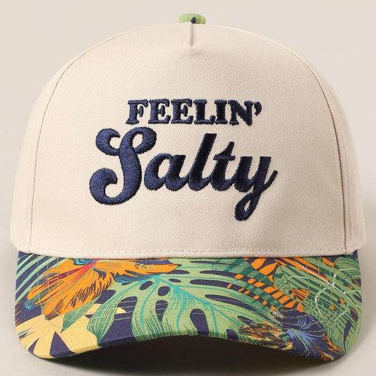 Feelin' Salty Letter Embroidery Floral Trucker Hat - Navy
