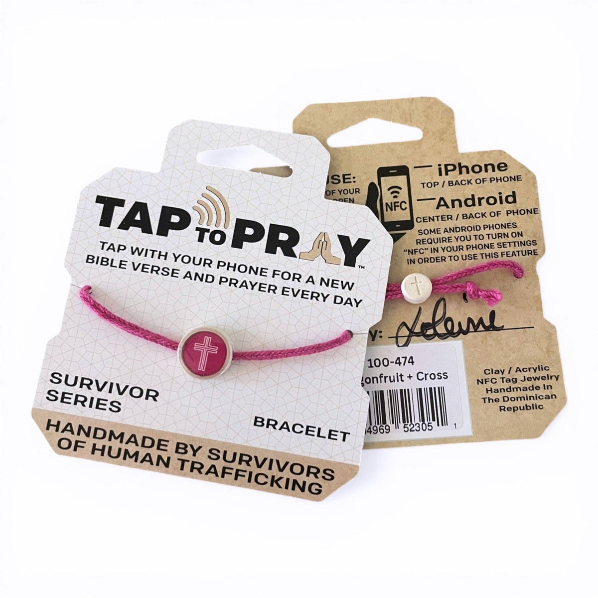 Tap To Pray® Survivor Series Braided Bracelet: Coral + Cross