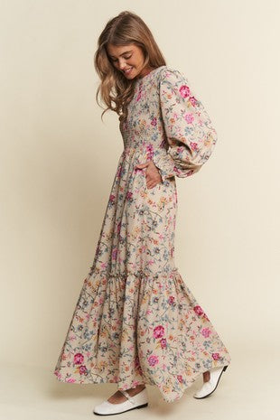 Floral Print Smocked Tiered Maxi Dress