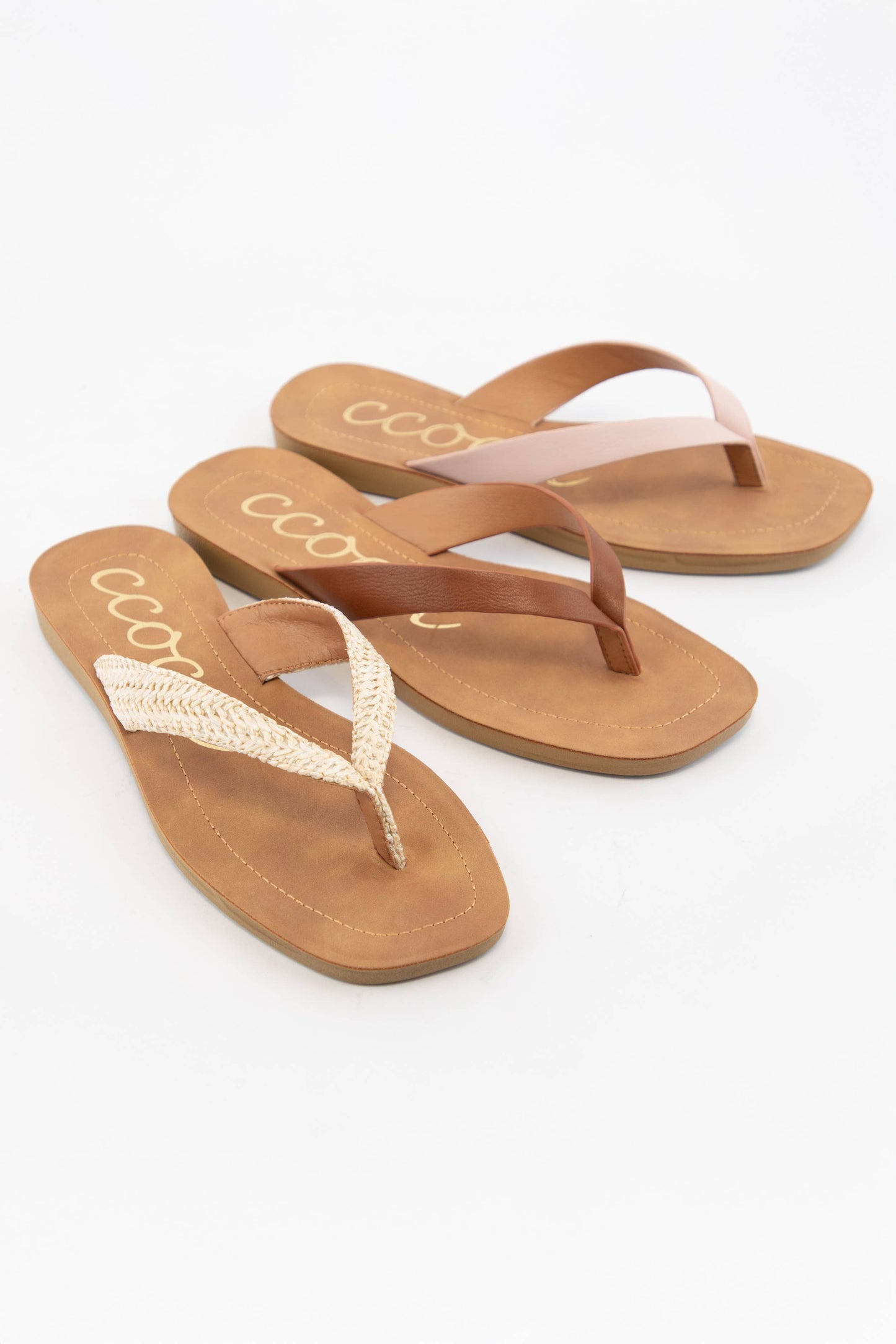 SIA MINIMAL STRAP DESIGN FLIP FLOP THONG SANDALS: CHAMPAGNE