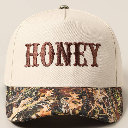 HONEY Lettering Embroidery Camo Hat - Brown