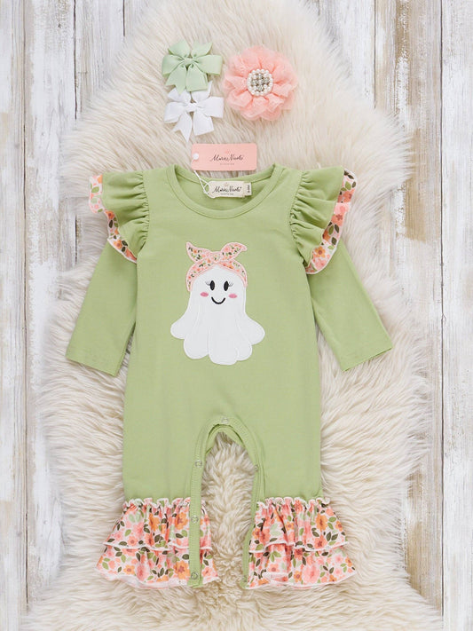 Ghostly Frolicking Embroidered Ruffle Romper