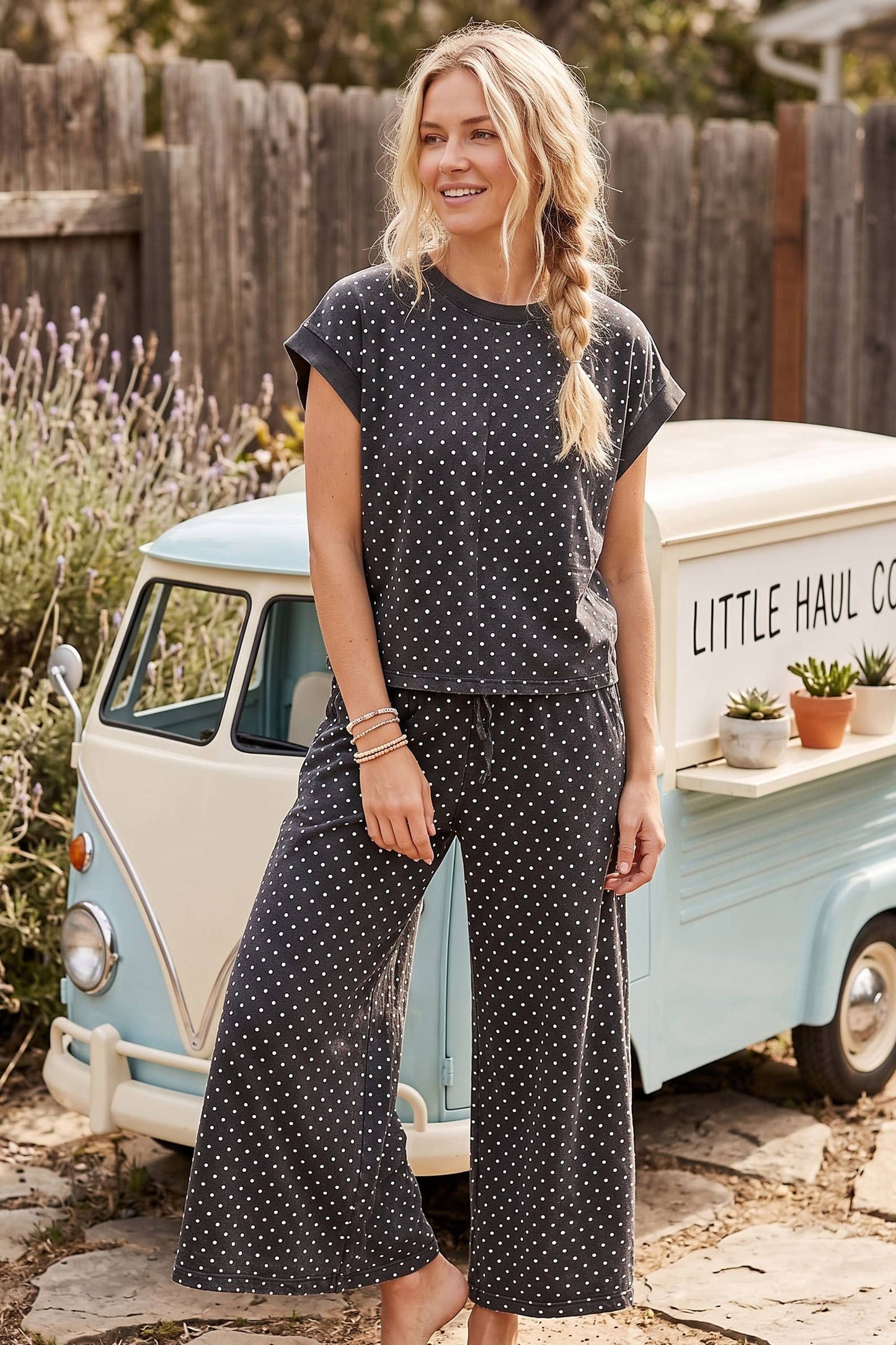 Mini Polka Dot Scuba Lounge Set: Blackish Charcoal