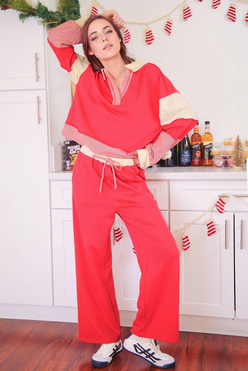 Color Block Casual Knit Top & Pants Set
