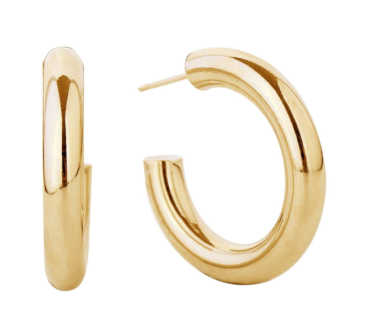 14K Metal Post Hoop Earrings: Gold / Large
