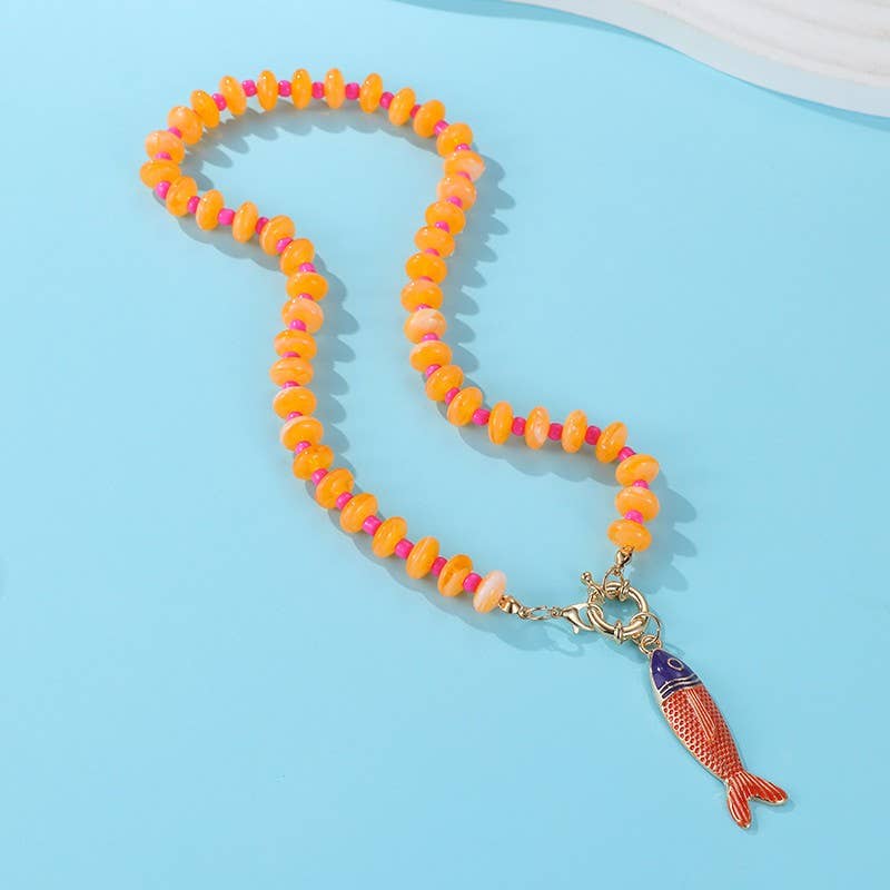 Stainless Steel Tarnish Free Fish Beaded Necklaces| ORANGE