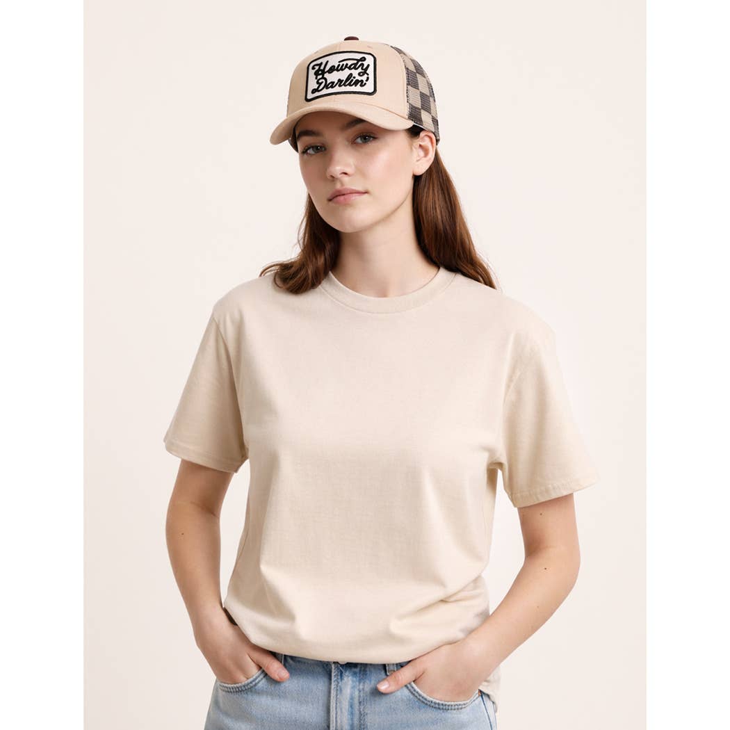 HOWDY DARLIN' Embroidered Patch Checker Foam Trucker Hat