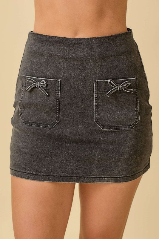 Mini Denim Skort w/Ribbon Bow