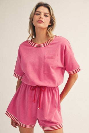 Pink Varsity Stripe Romper