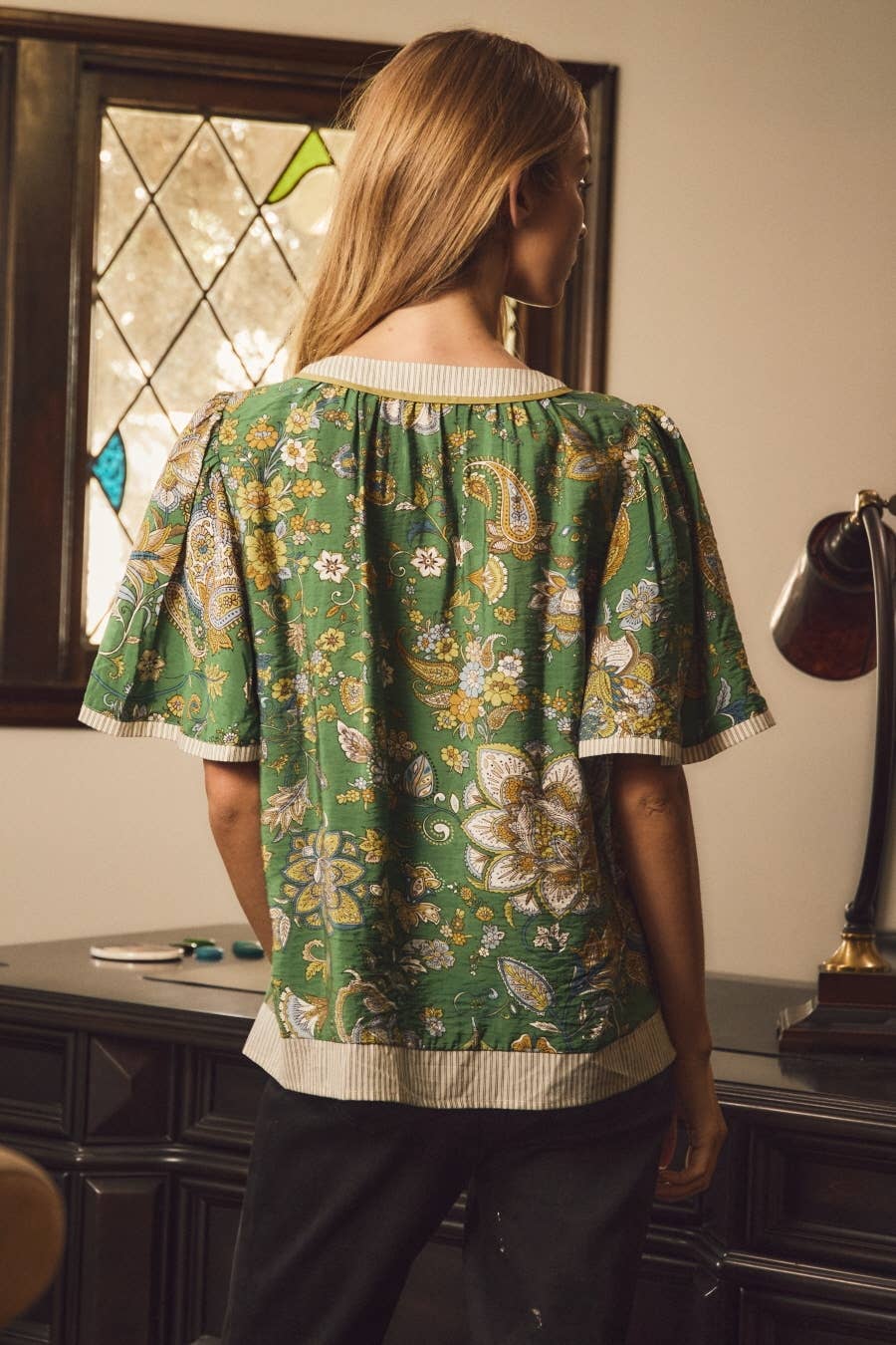 Paisley Printed Blouse: GREEN MULTI