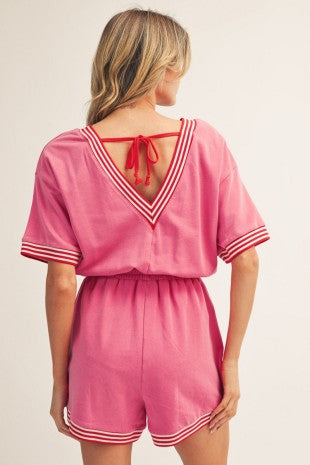 Pink Varsity Stripe Romper