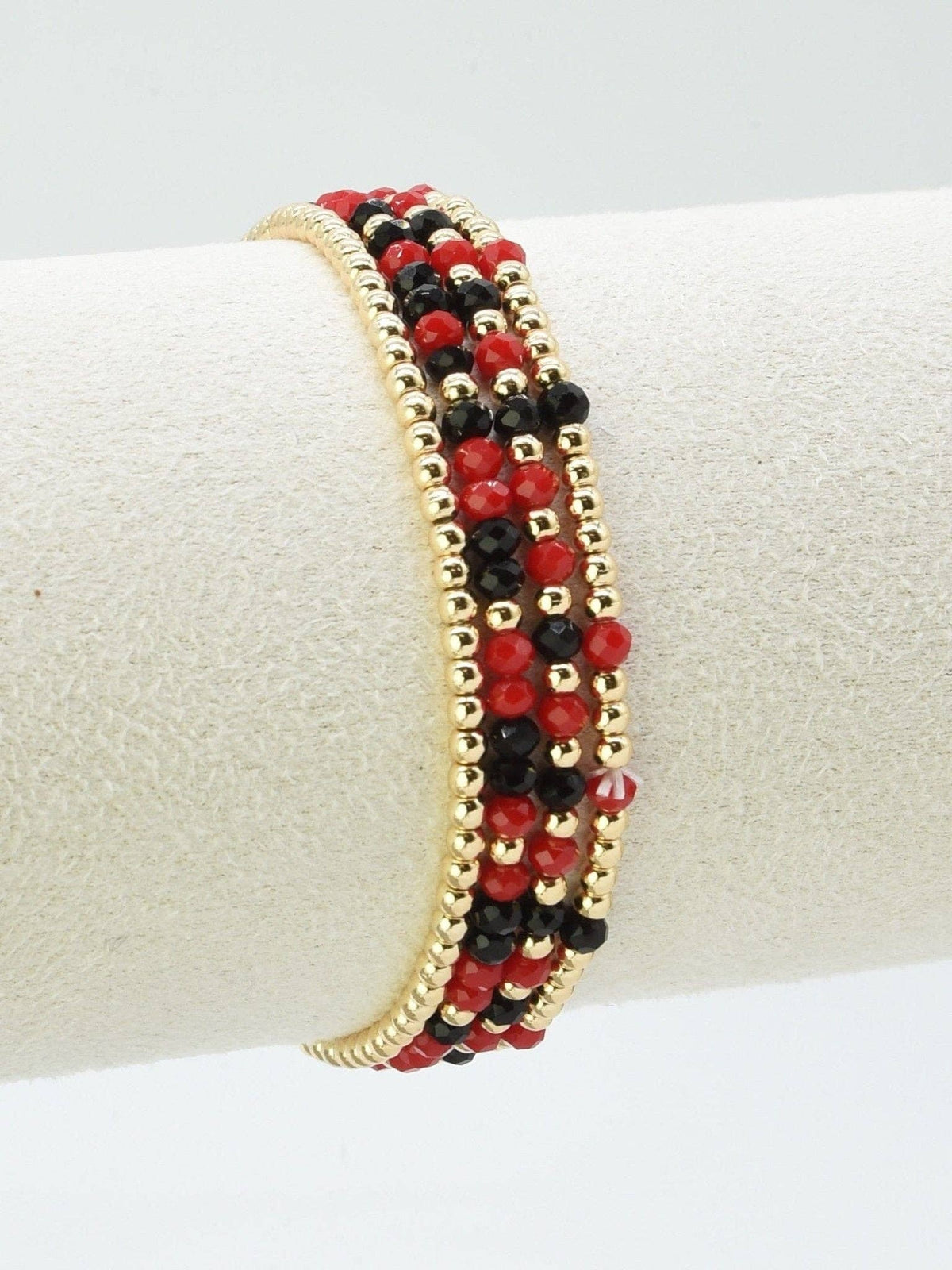 4 Piece CCB Glass Bead Stretch Bracelet Set: Black Red