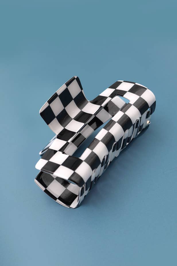 JUMBO RESIN CHECKER HAIR CLAW CLIP| Black