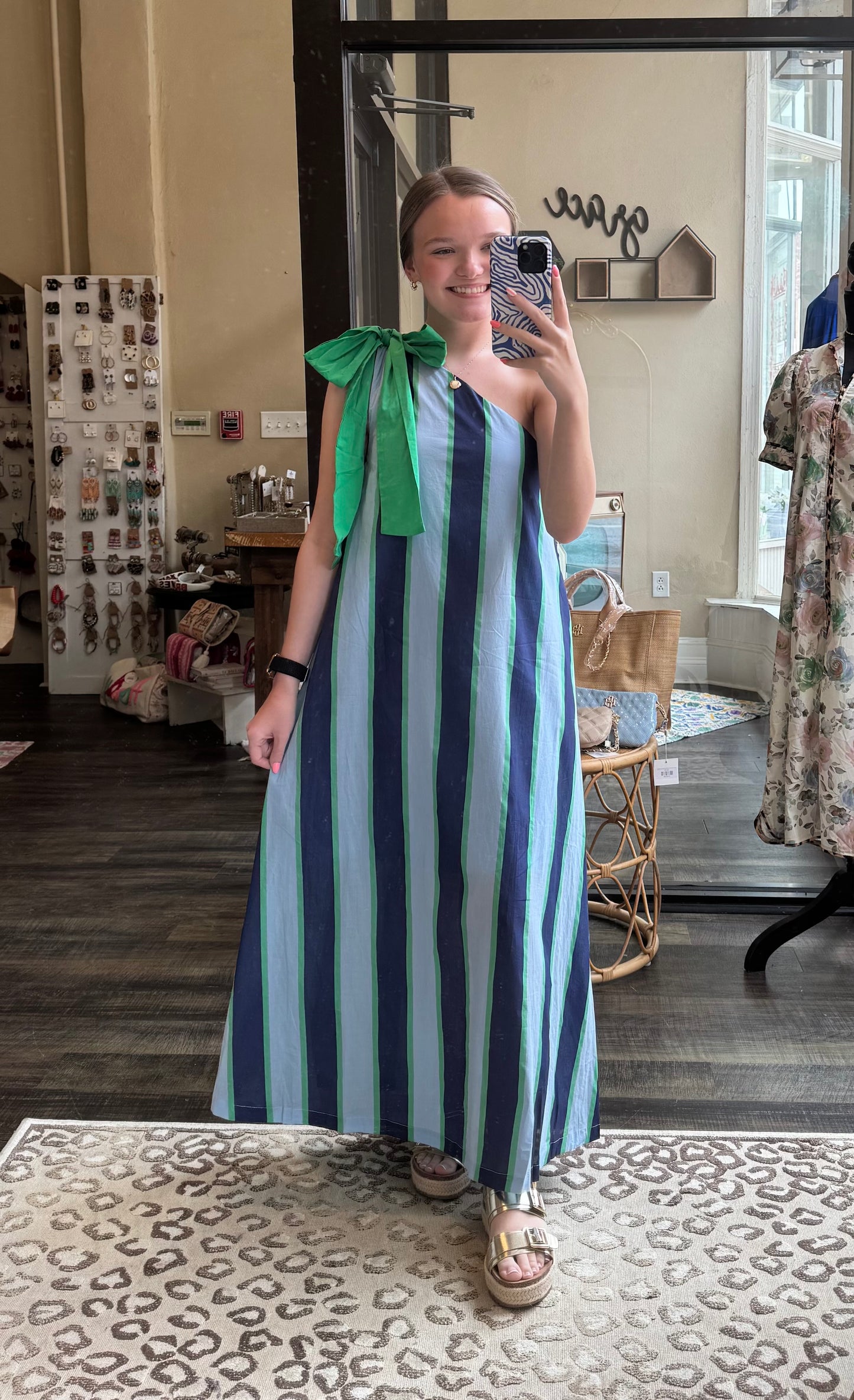 Striped One Shoulder Dress w/Bow