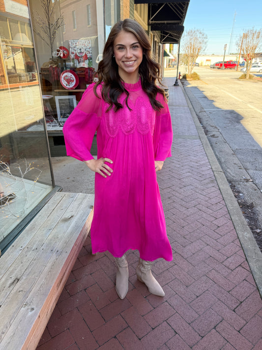 Crochet Accent Elegance Midi Dress