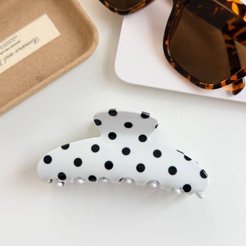Retro Polka Dot Hair Claw - Glossy Spotted French | Blue