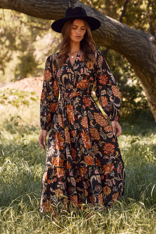 Floral Printed Long Sleeve Midi Dress