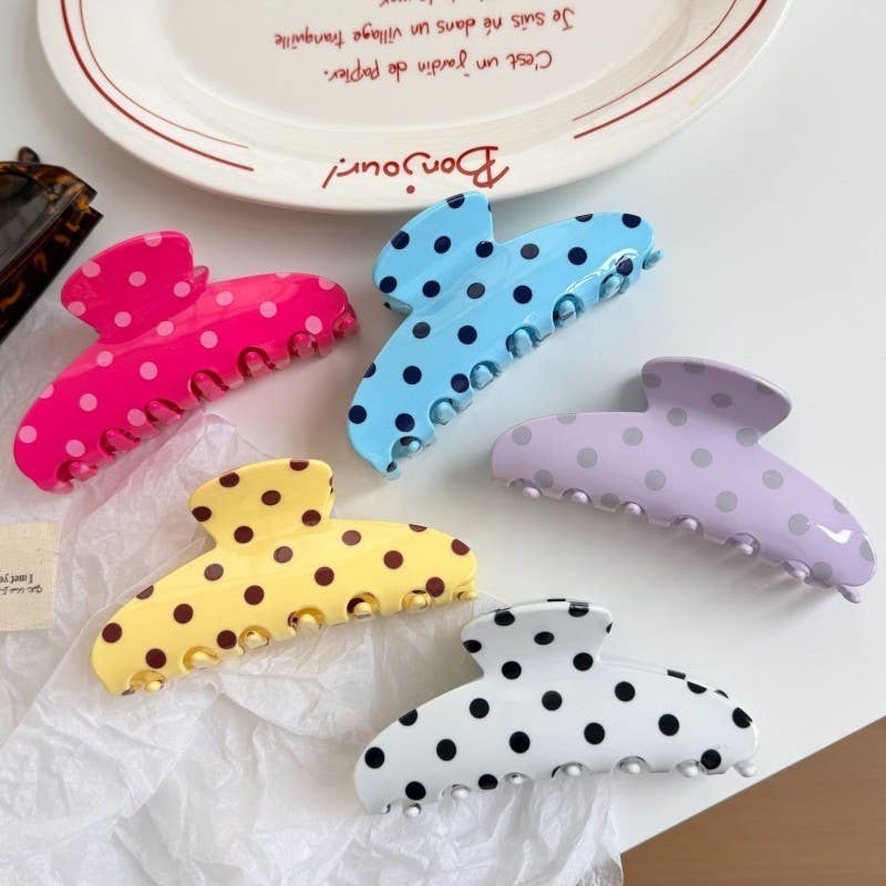 Retro Polka Dot Hair Claw - Glossy Spotted French | Blue