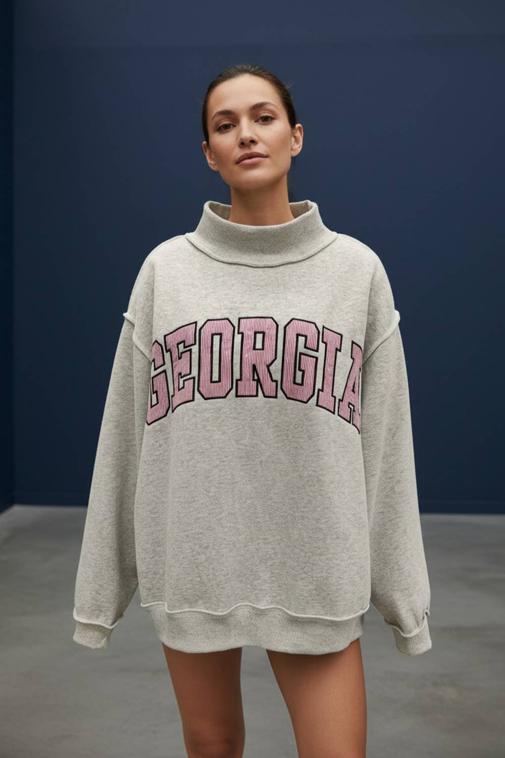 GEORGIA Embroidered Mock-neck Sweatshirts: RED/WHITE