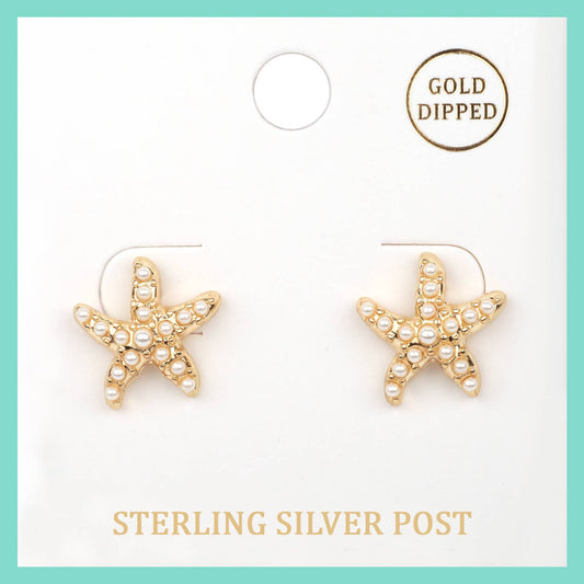 PEARL STERLING SILVER SEA LIFE STAR FISH POST EARRINGS
