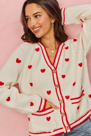 All Over Heart Valentine Sweater Cardigan