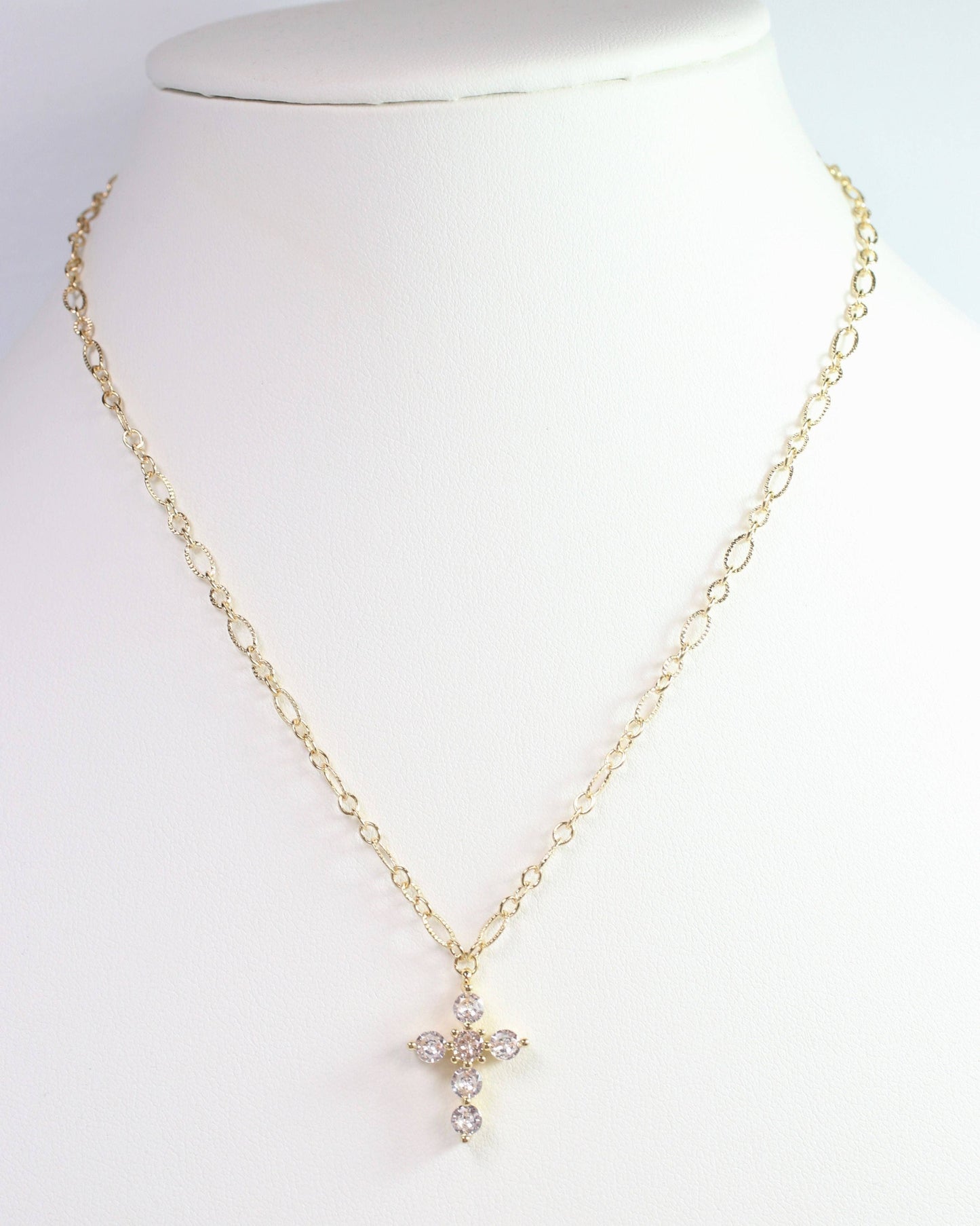 Metin Crystal Cross Necklace Gold