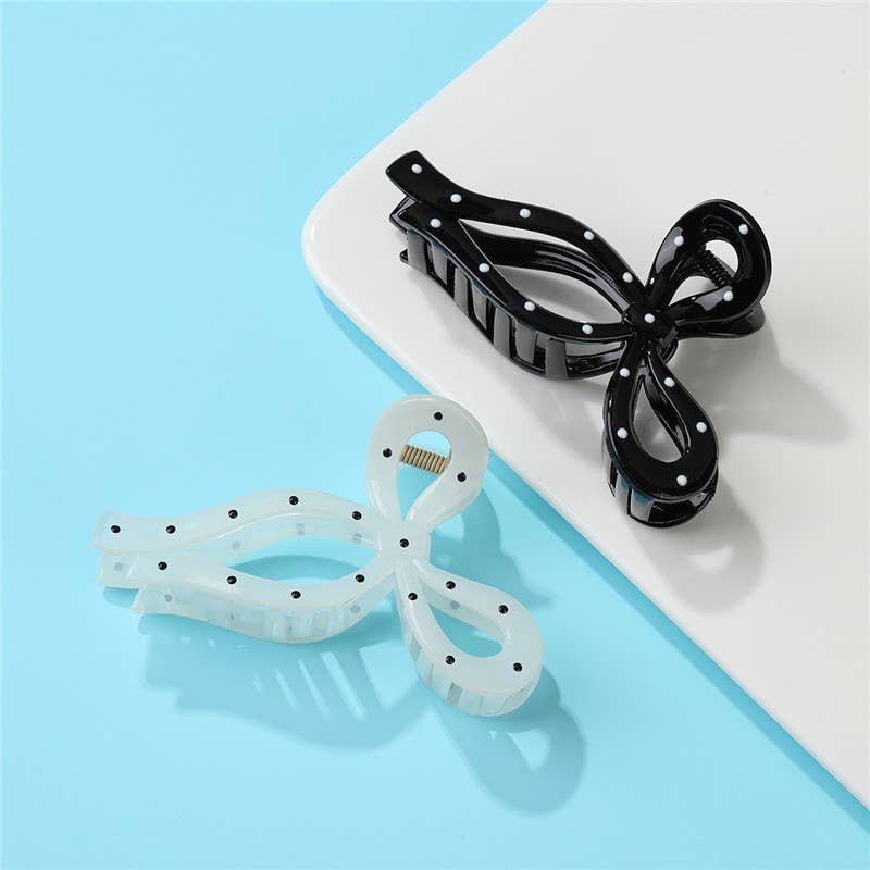 Polka Dot Bow Hair Claw Clips | BLACK