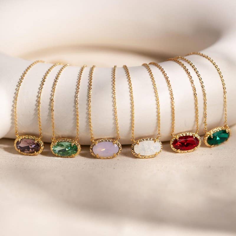 OVAL GEMSTONE CHARM PENDANT NECKLACE | EMERALD