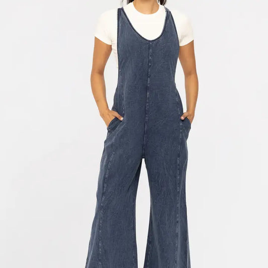 Cotton Blend Mineral Wash Jumpsuit