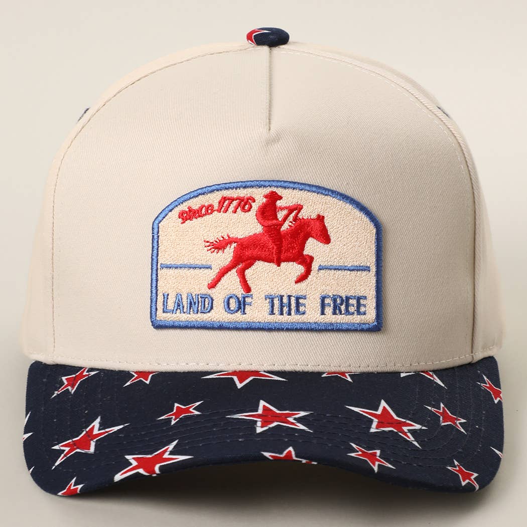 Land Of The Free Embroidered Patch Star Print Trucker Hat: NAVY