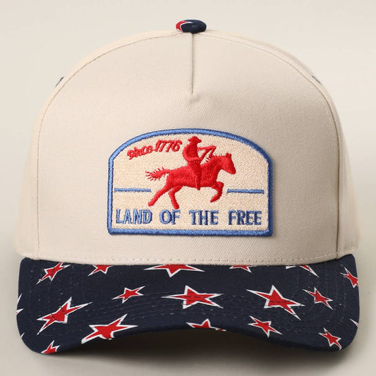 Land Of The Free Embroidered Patch Star Print Trucker Hat: NAVY