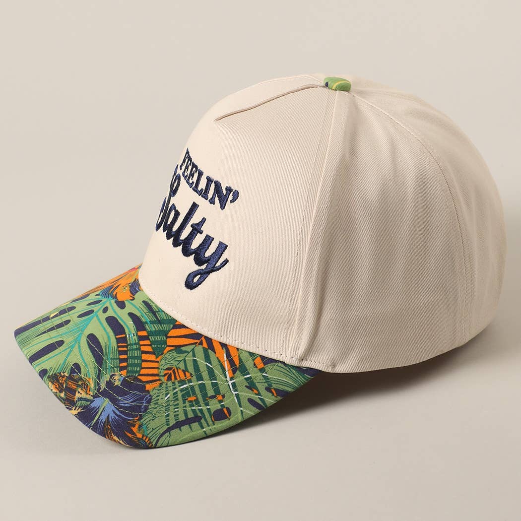 Feelin' Salty Letter Embroidery Floral Trucker Hat - Navy