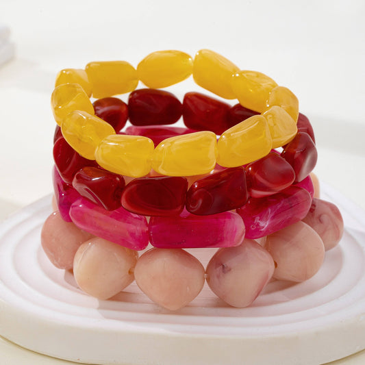Bohemian Resin Nugget Stretch Bracelet |Pink