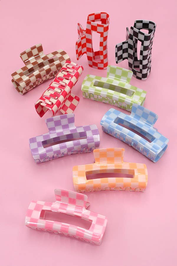 JUMBO RESIN CHECKER HAIR CLAW CLIP| Black