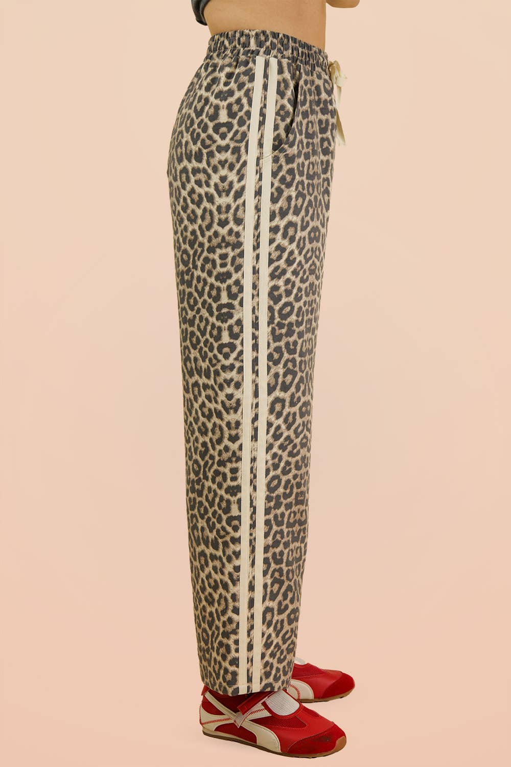 Leopard Printed Cotton Twill Tape Detail Pants