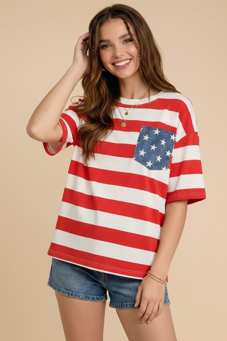 4th of July star pocket top