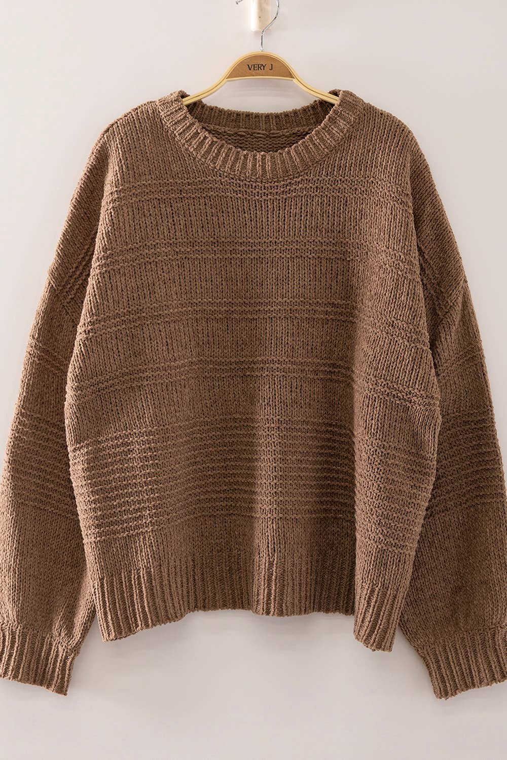 Boat Neck Oversized Knit Sweater: MOCHA
