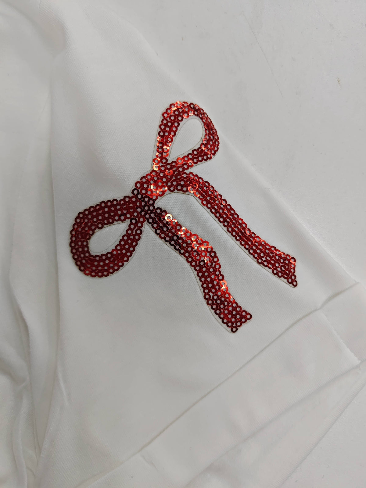 Game Day Sequin Rugby Bow Print Tee: White