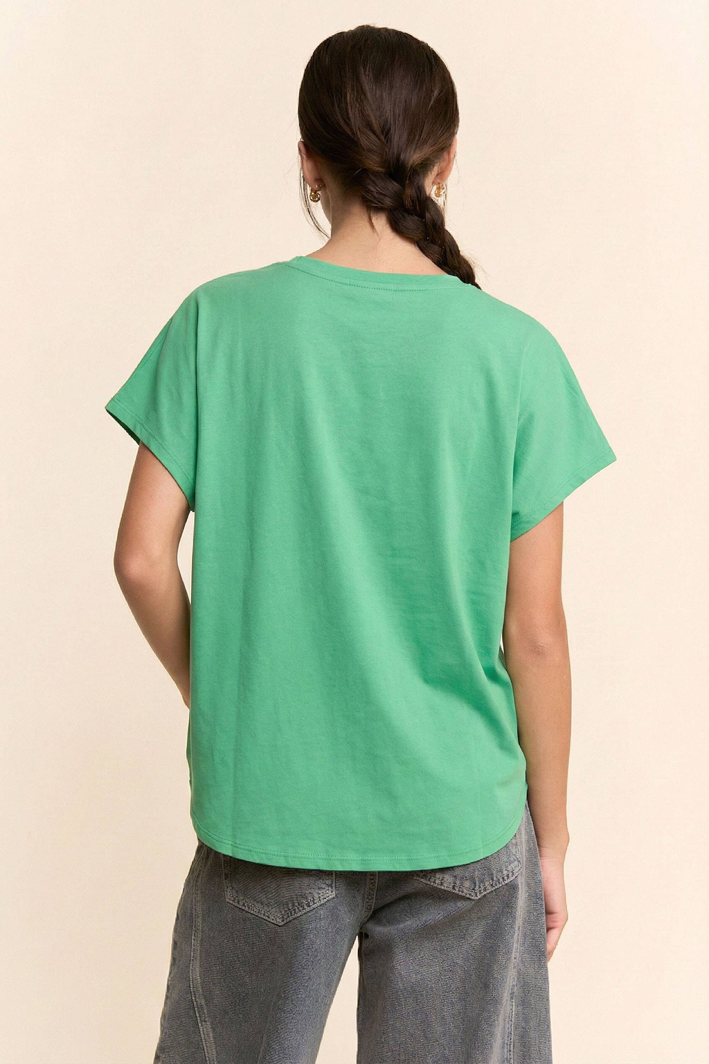 CLOVER LACE EMBROIDERY DETAIL SHORT SLEEVE TOP