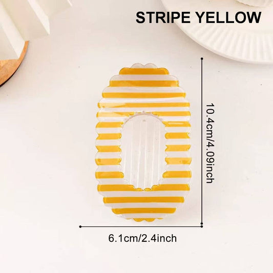 Scalloped Edge Floral and Stripe Flat Hair Claw Clip|STRIPE YELLOW