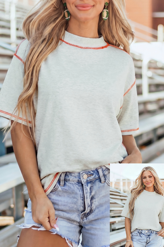Game Day Reversible Mock neck Contrast-Stitched Top: Light Grey
