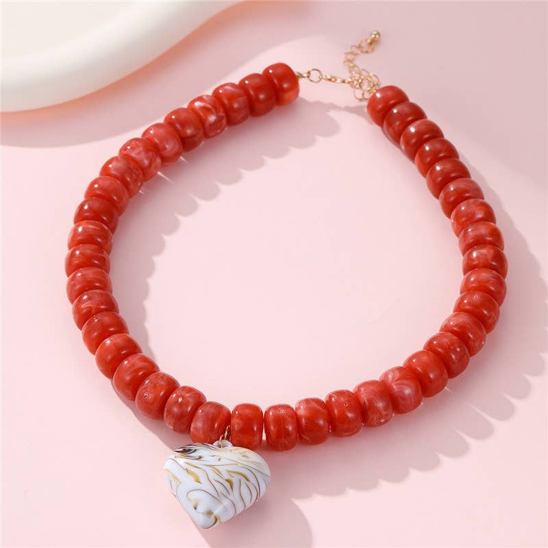 Heart Pendant Resin Beaded Necklaces |BROWN
