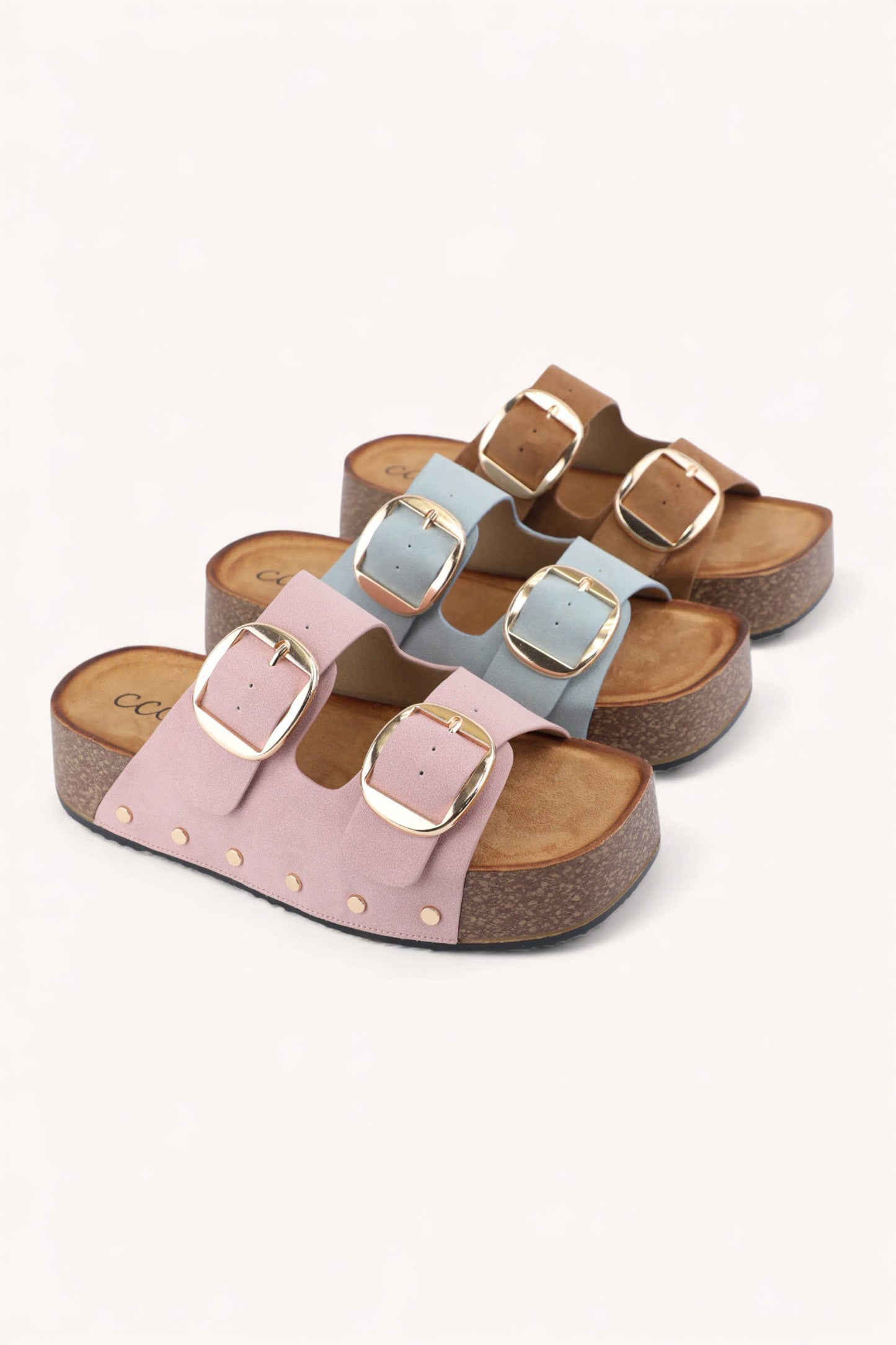 NANCY DOUBLE STRAPS WITH BOLD METAL BUCKLES PLATFORM SANDAL: BONE