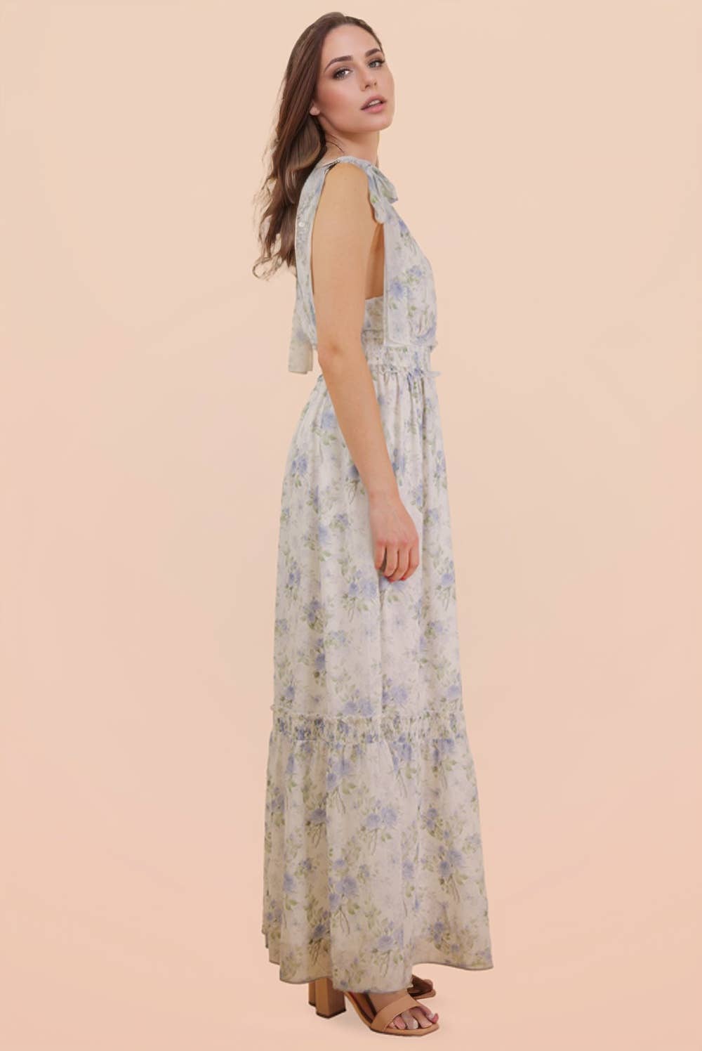 Floral Printed Shoulder Strap Midi Dress: BLUE MIX